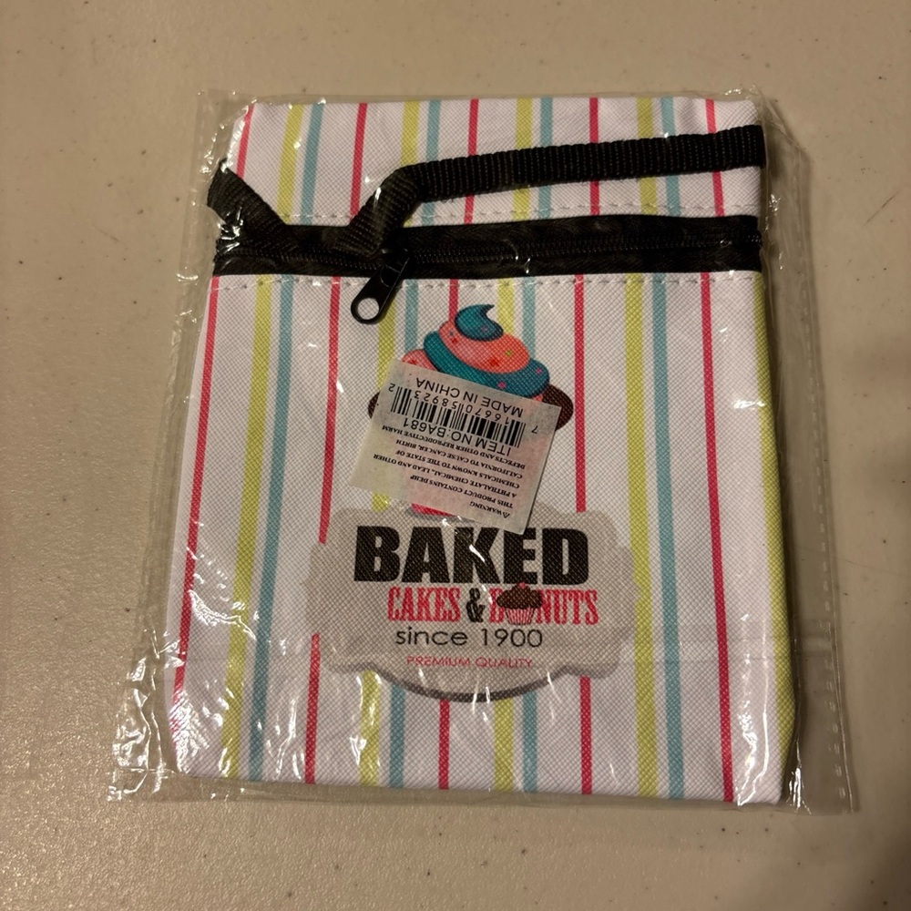 Striped Baked Cakes & Donuts Bag - flat cross body for phone very small